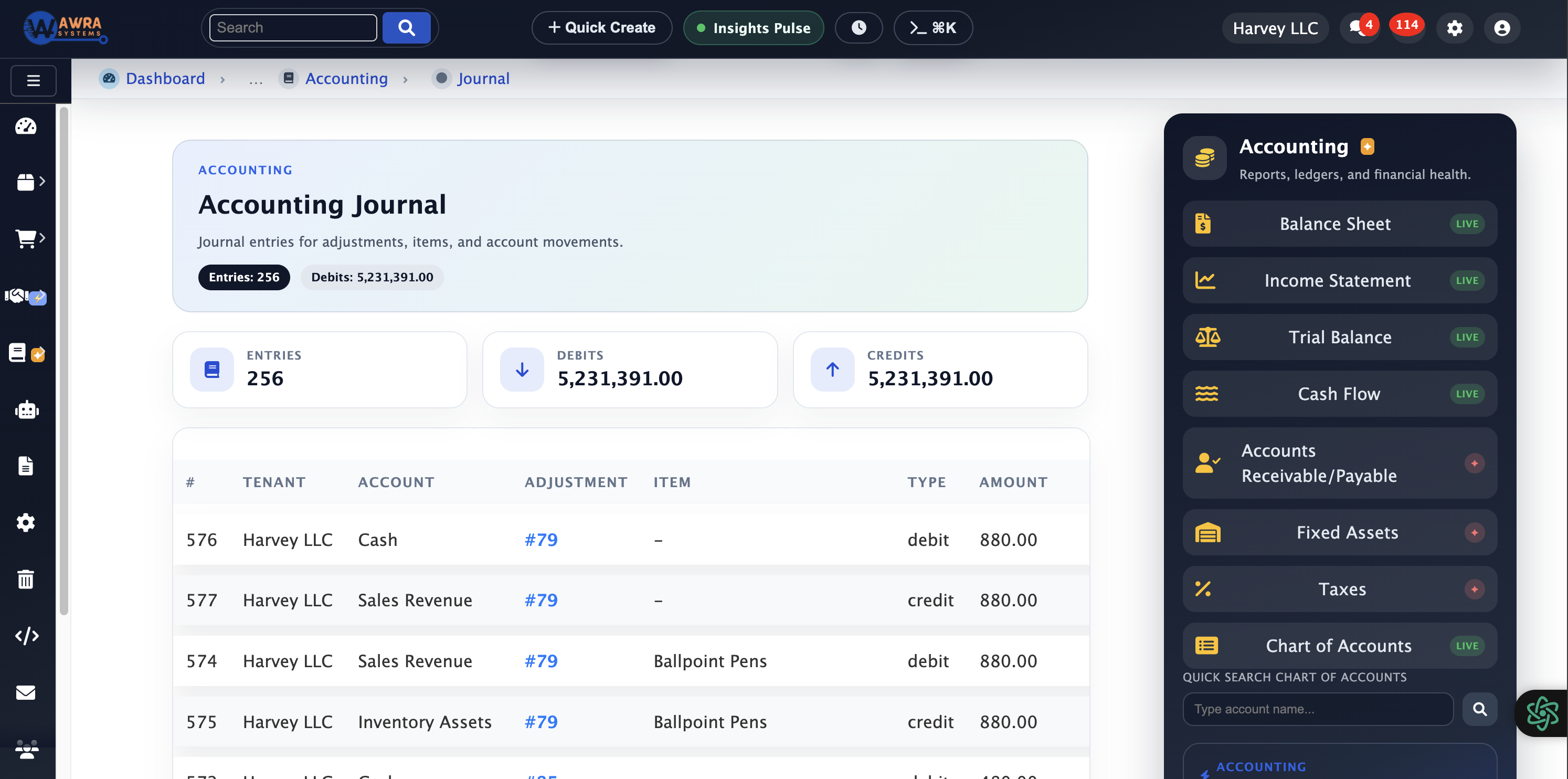 Journal Entries interface