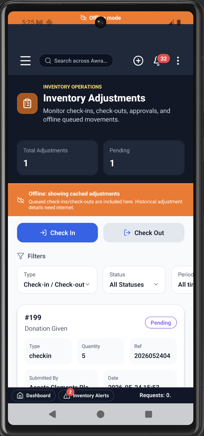 AWRA mobile operations screen